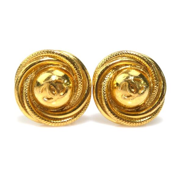 CHANEL Authentic Gold Logo Earrings - Picture 1 of 5
